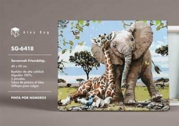 Set lienzo 40x50 para pintar por numeros elefante y jirafa SG-6418 Roymart