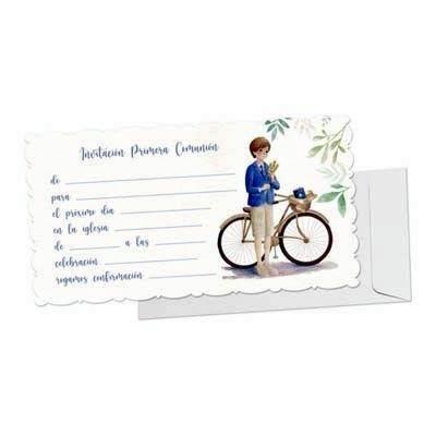 Invitacion con sobre comunion 47578 paquete de 10 niño bicicleta