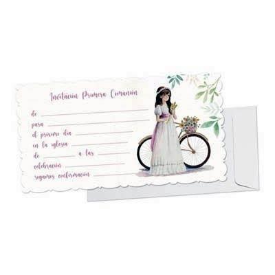 Invitacion con sobre comunion 47577 paquete de 10 niña bicicleta