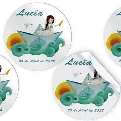 Etiquetas adhesivas Arguval comunion redondas niña barco 46233 P/96 unidades