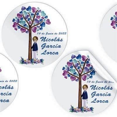 Etiquetas adhesivas Arguval comunion redondas niño arbol 46232 P/96 unidades