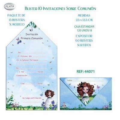 Sobre invitacion comunion 44071 paquete de 10 niña bici