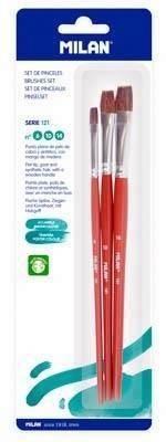 Blíster 3 pinceles planos serie 121 nº 6, 10 y 14 Milan BWM10502