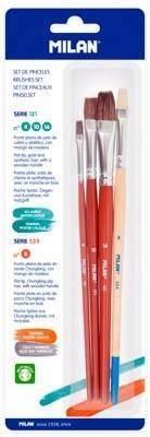 Blíster 3 pinceles planos serie 121 nº 4, 10 y 16 + 1 pincel serie 524 nº 8 Milan BWM10504
