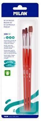 Blíster 3 pinceles planos serie 121 nº 6, 8 y 10 Milan BWM10505