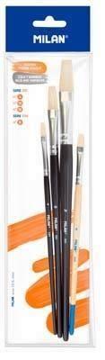 Bolsa 3 pinceles planos serie 501 nº 4, 10 y 16 + 1 pincel serie 524 nº 8 Milan BWM10500