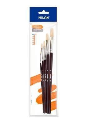 Bolsa 5 pinceles planos serie 501 nº 0, 4, 6, 8 y 12 Milan BWM10499