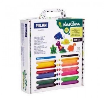 Maletín 12 barritas plastilina de colores con piezas y herramientas 'Wild life' Milan 914312