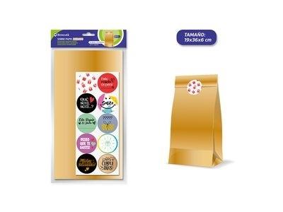 SOBRE PAPEL KRAFT ORO 10 UND + ADHESIVOS 19+6X36 CM 332445