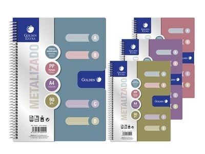 GOLDEN CUADERNO T.P.METALLIC A4 120 H.90 GRS 4 SEP. CUAD 332591