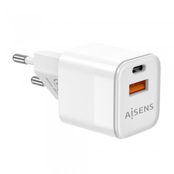 Cargador GaN AISENS ASCH-30W2P004-W   30W con USB-C PD3.0 y USB-A QC3.0 (Blanco)
