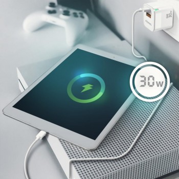 Cargador GaN AISENS ASCH-30W2P004-W   30W con USB-C PD3.0 y USB-A QC3.0 (Blanco)