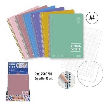 Expositor Senfort 2500700 Bloc A4 80h 80g 5x5 Tapa carton microperforado 12 unidades Soft Colores surtidos