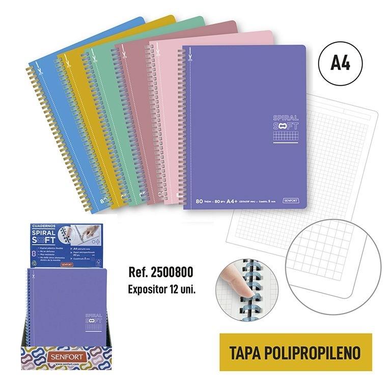 Expositor Senfort 2500800 Bloc A4 80h 80g 5x5 Tapa plastico microperforado 12 unidades Soft Colores surtidos