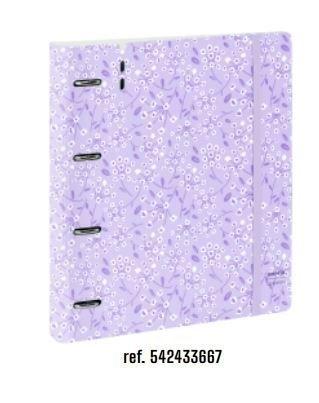 Carpebloc Safta 542433667 A4 4 anillas 35mm 100H 90G 5x5 360º Flores Pastel Lila