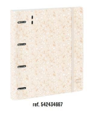 Carpebloc Safta 542434667 A4 4 anillas 35mm 100H 90G 5x5 360º Flores Pastel Rosa