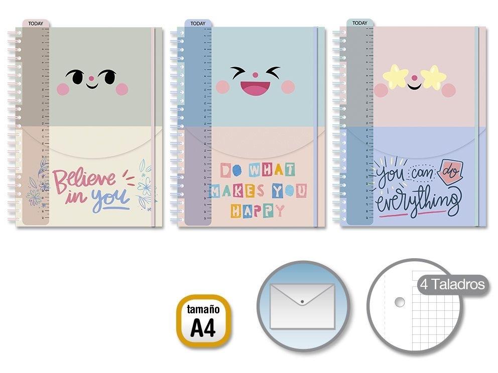 CUADERNO HAPPY CON SOBRE Y REGLA TAPA PP A4 BISMARK 331479