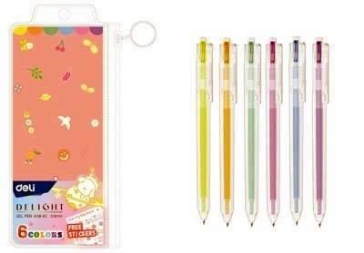 Boligrafo Deli gel pastel surtido B/6 0,5 Retractil EG118-6C