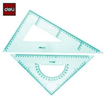 Juego escolar Deli plastico transparente 3 E6435 escuadra 30cm., cartabón 33cm y transportador