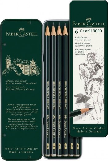 Lápiz grafito Faber-Castell 9000 caja 6 (HB, B, 2B, 4B, 6B y 8B) 119063