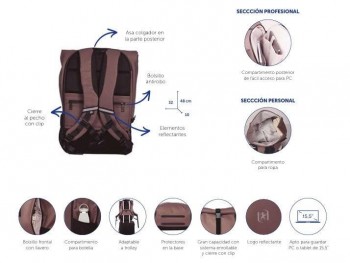 Mochila 48cm.Cierre enrollable Roll Top Marron 400191416 Oxford