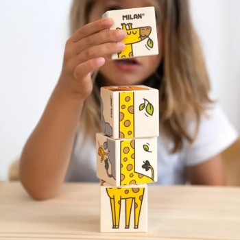 Juguete educativo de madera, rompecabezas de cubos 'Wild Safari' 660530 Milan