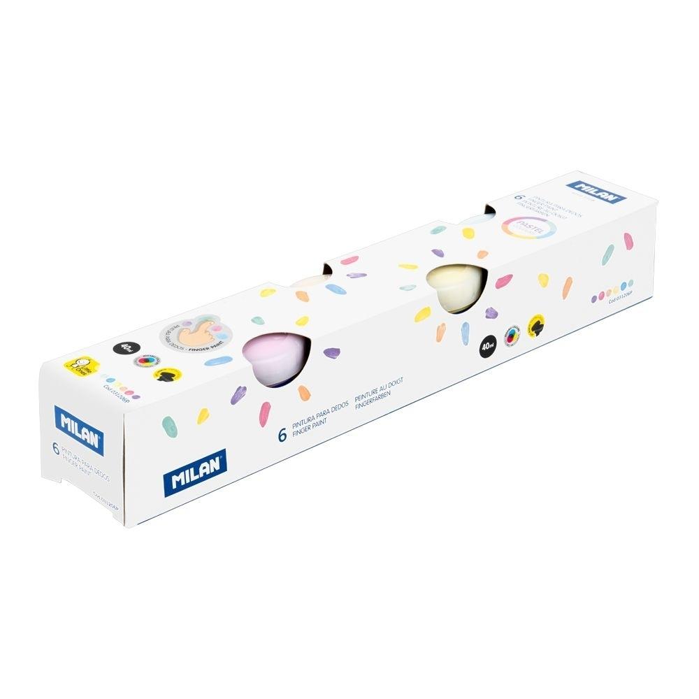 Caja 6 tarros 40 ml pintura para dedos colores pastel 031206P Milan