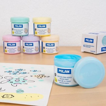 Caja 6 tarros 40 ml pintura para dedos colores pastel 031206P Milan