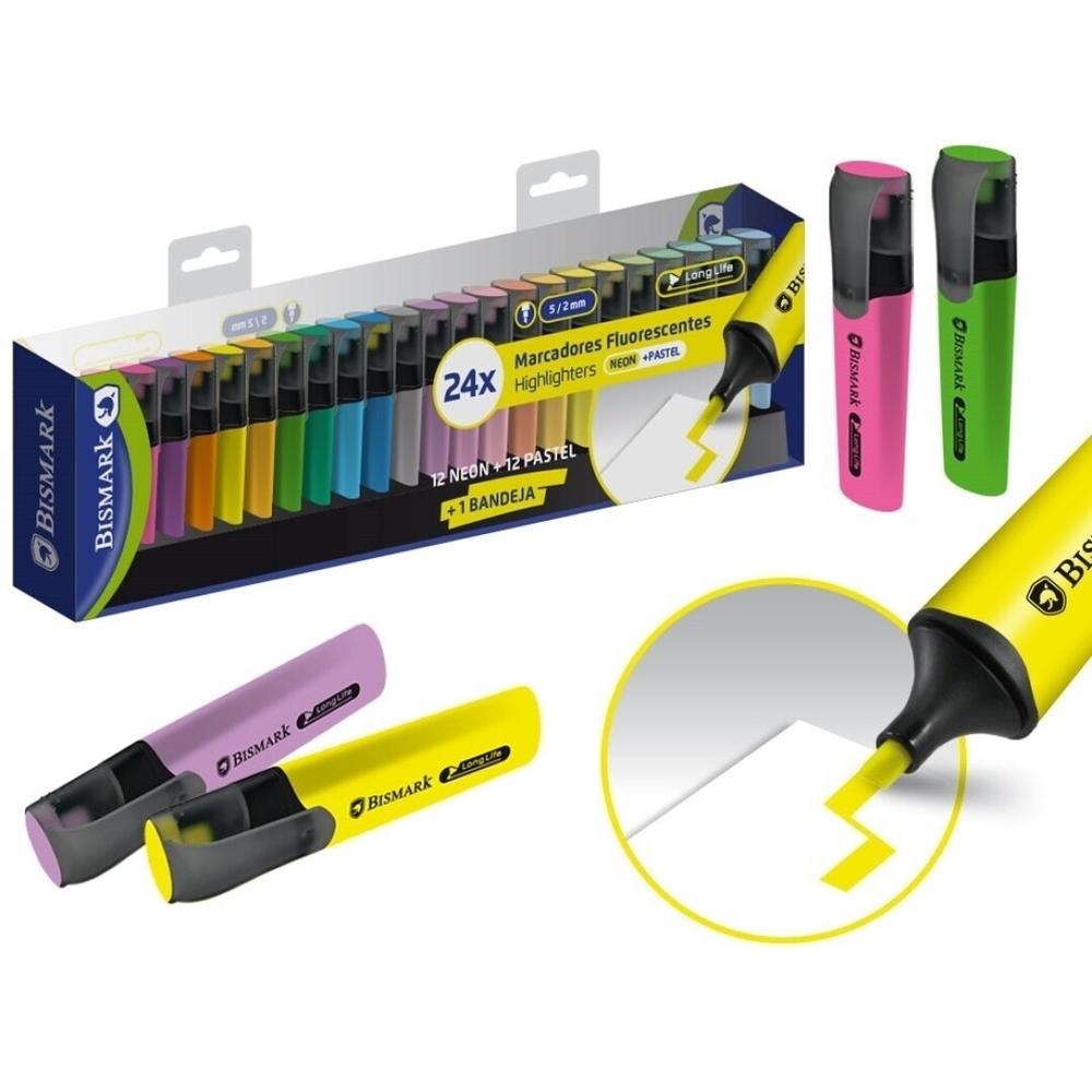 Rotulador fluorescente Bismark long-life 24uds. neon y pastel 332219
