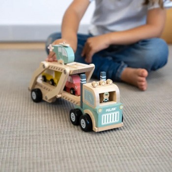 Juguete educativo de madera 4 vehículos 'Wheels on the road' 660525 Milan