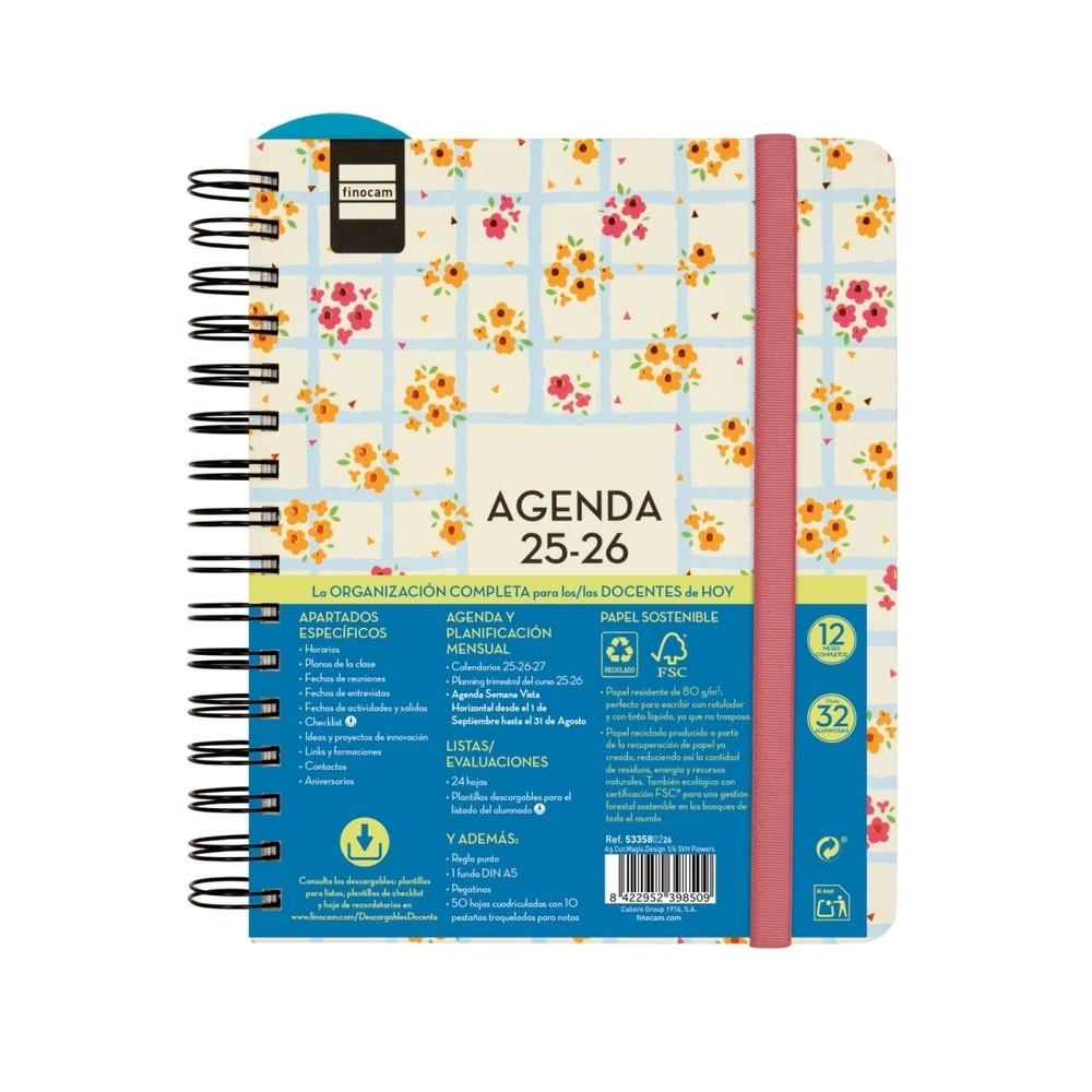 Agenda escolar 2025-2026 Finocam 4º semana vista Magistral Design flowers 533580226