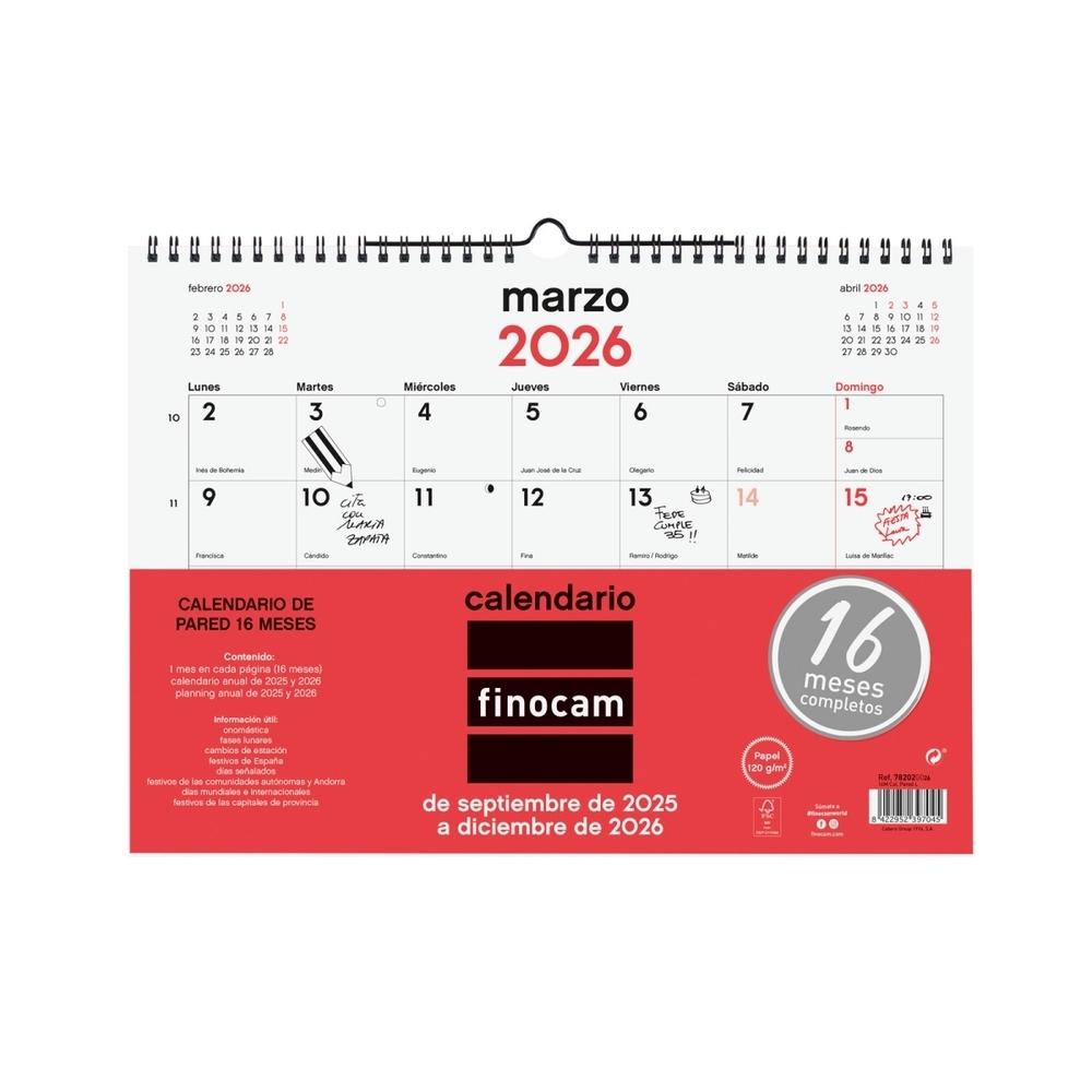 Calendario Finocam 2025-2026 16 meses pared L 782020026