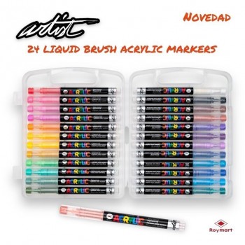 Estuche rotulador acrilicos gama real brush Artist 24 colores AB-0665 Roymart