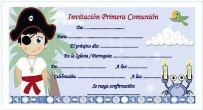 Tarjeta invitacion comunion pirata con sobre p/10 40025 Arguval