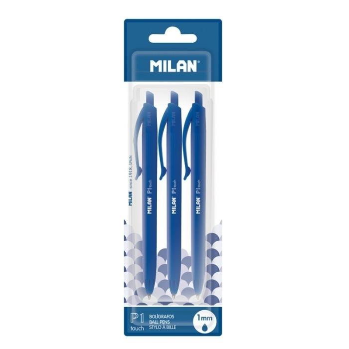 Blíster 3 bolígrafros P1 touch azul Milan BWM10253