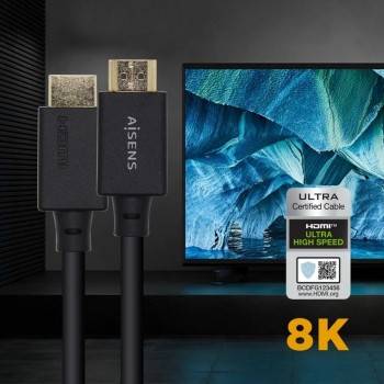 Cable HDMI AISENS A150-0423   8K 60Hz 48Gbps Ultra Alta Velocidad (2 m, Negro)