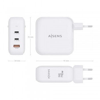 AISENS - CARGADOR GaN 140W, 2xUSB-C PD3.1 QC4.0, 1xUSB-A QC3.0, BLANCO 59479