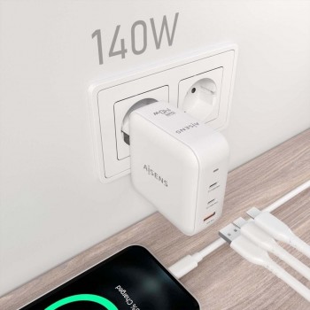 AISENS - CARGADOR GaN 140W, 2xUSB-C PD3.1 QC4.0, 1xUSB-A QC3.0, BLANCO 59479