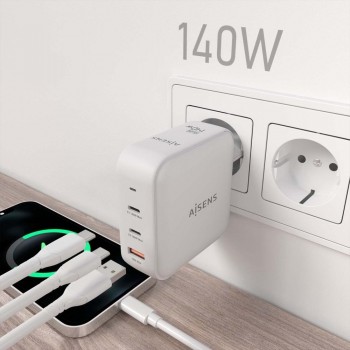AISENS - CARGADOR GaN 140W, 2xUSB-C PD3.1 QC4.0, 1xUSB-A QC3.0, BLANCO 59479