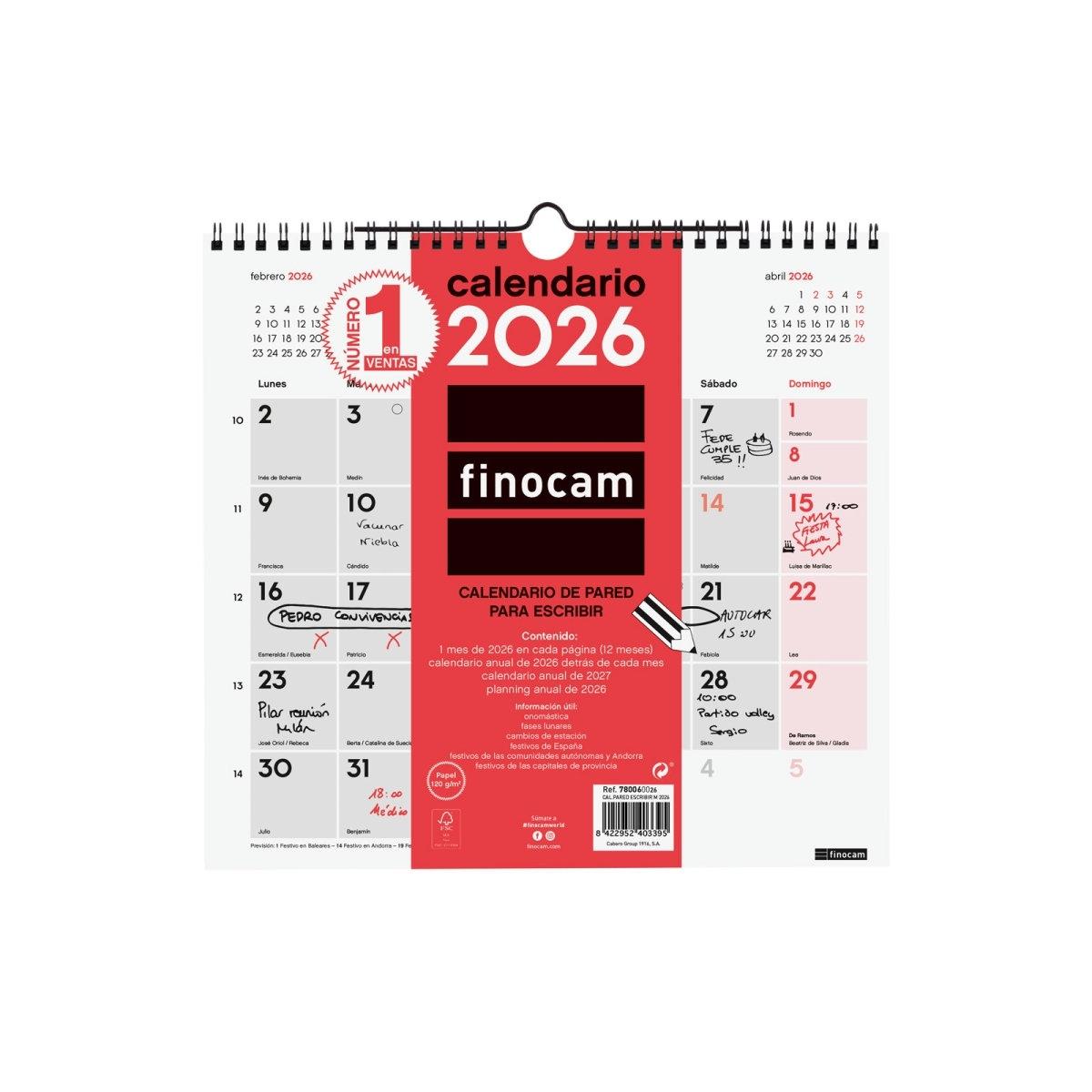 Calendario año 2026 Finocam 780060026 pared escribir M