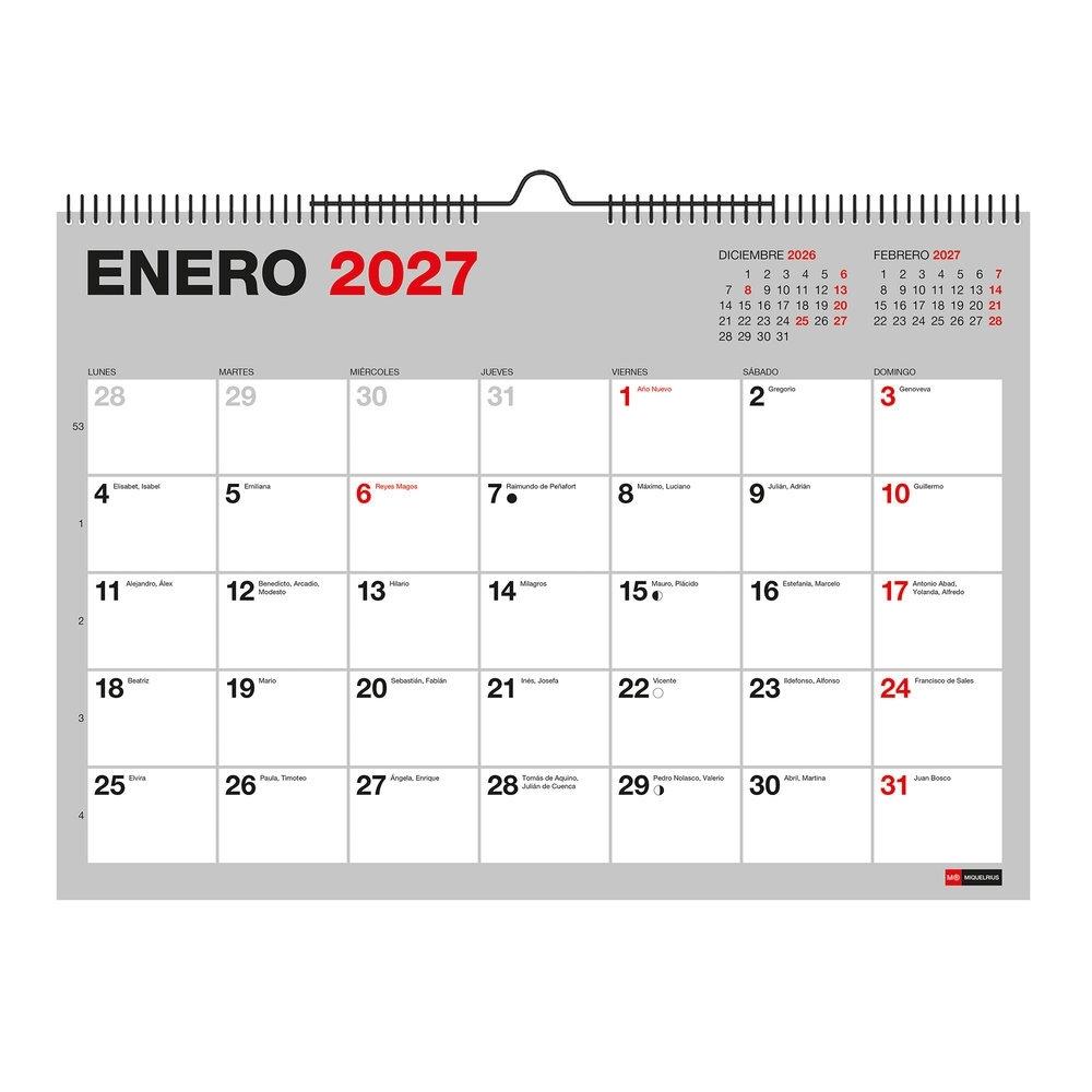 Calendario 18 meses Miquelrius 2026-2027 MR28409 Pared para escribir A4 296x210 Basico