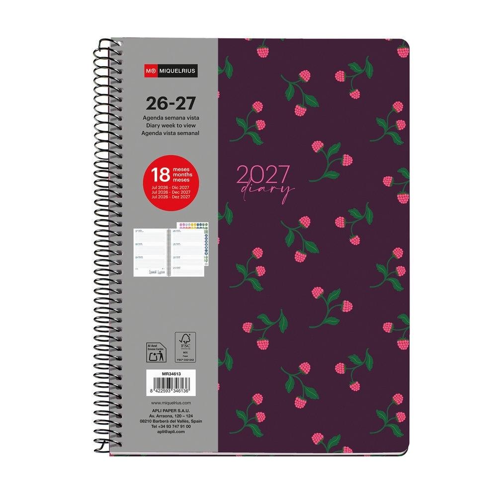 Agenda Miquelrius Escolar 2026-2027 155x213 Semana Vista Plus 18 meses Berries MR34613