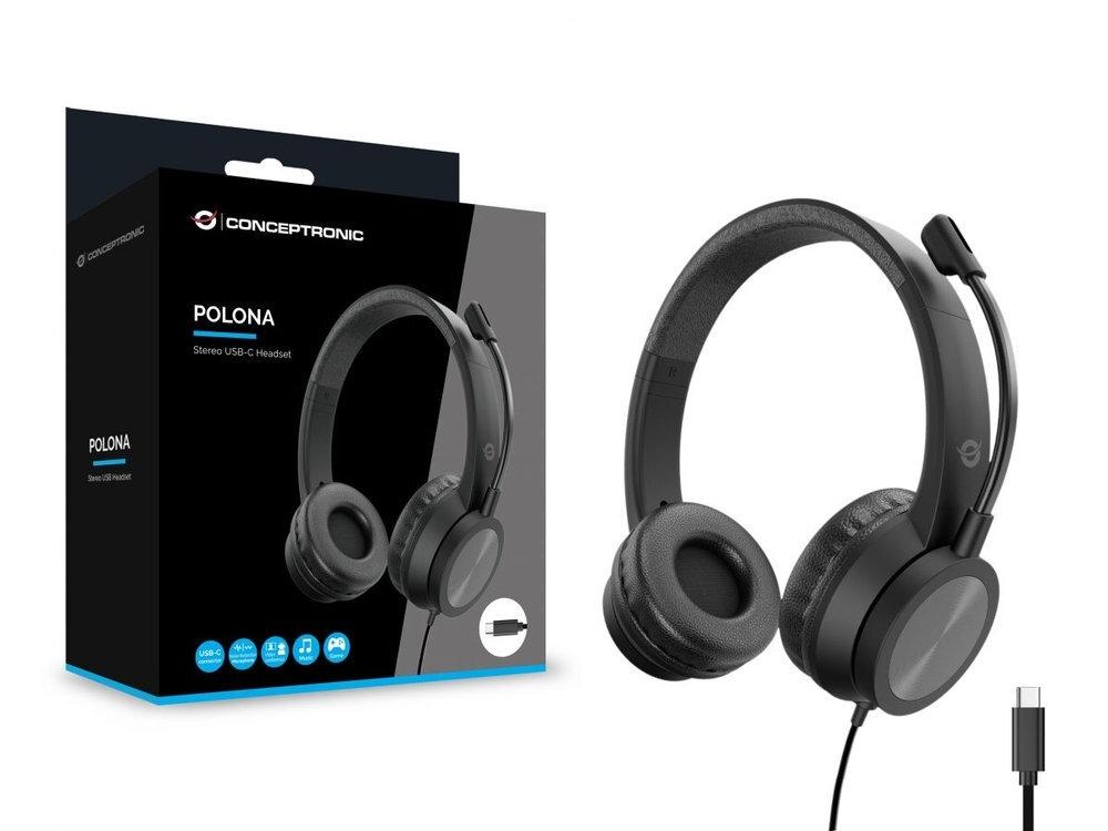 Auriculares Conceptrinic estereo USB-C POLONA05BC, microfono con cancelacion de ruido 69621
