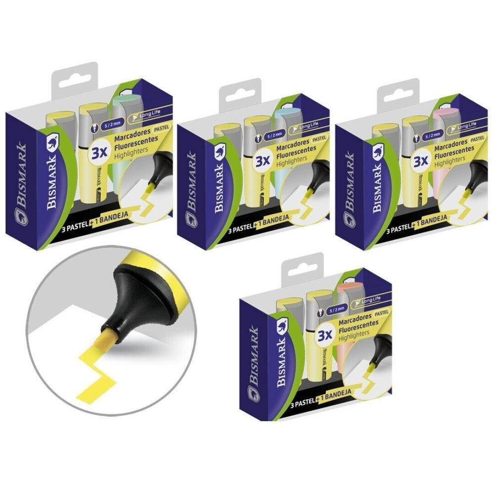 Rotulador fluorescente Bismark long-life pastel caja 3 surtidos 332207