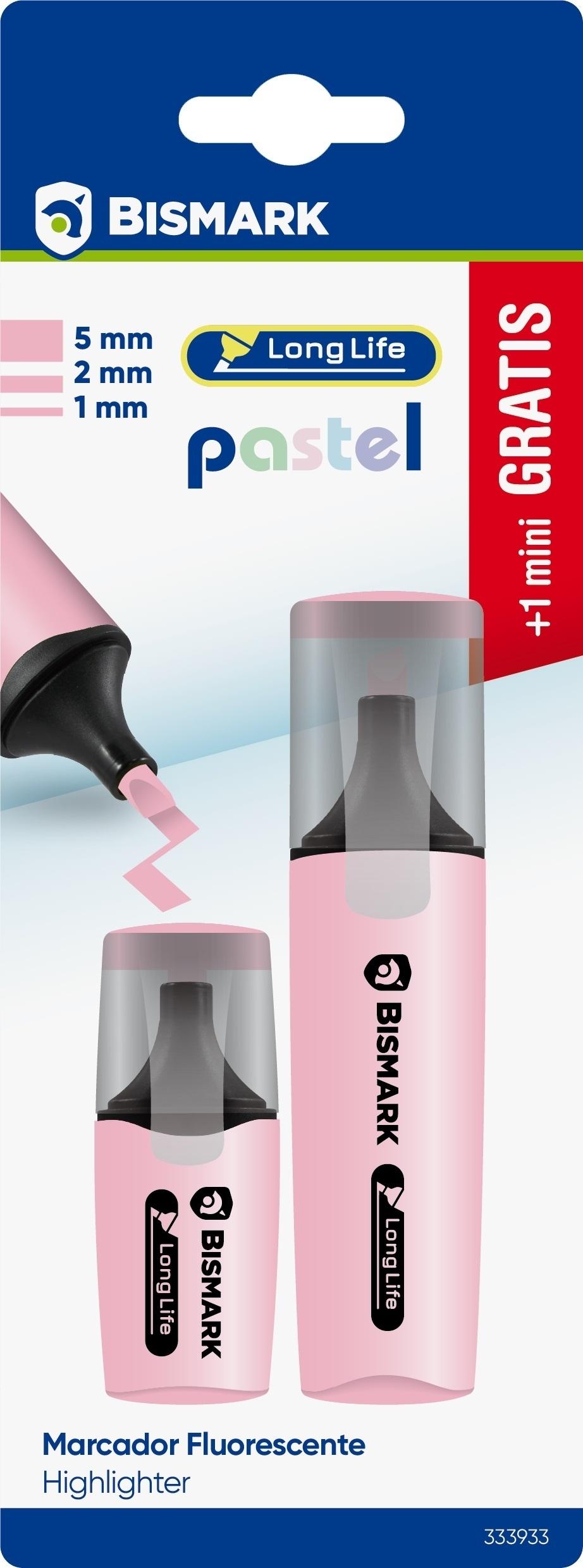 Rotulador fluorescente Bismark long-life pastel blister 1+1 mini gratis rosa 333933