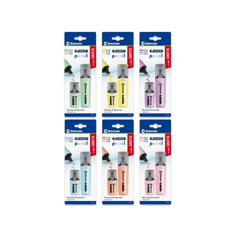 Rotulador fluorescente Bismark long-life pastel blister 1+1 mini gratis 333928