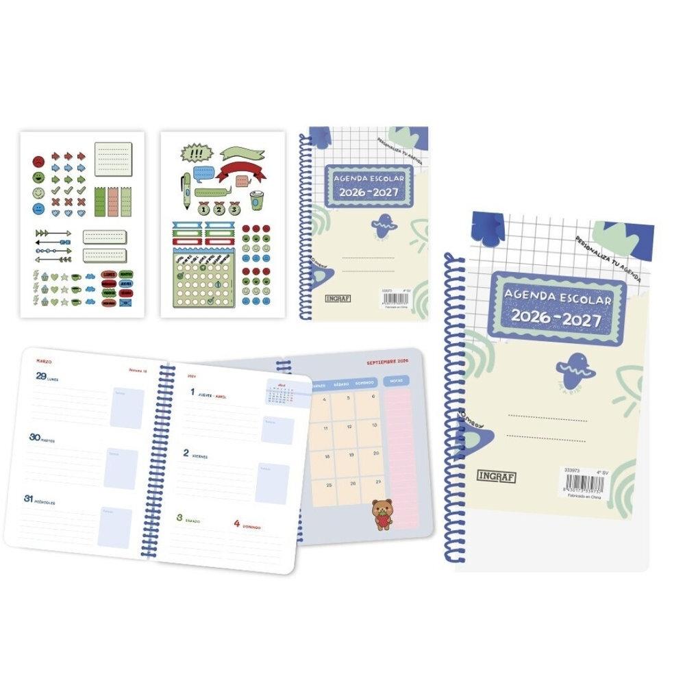 Agenda escolar 2026-2027 Ingraf 333973 Personalizable 4º tapa plástico semana vista (No devolución)