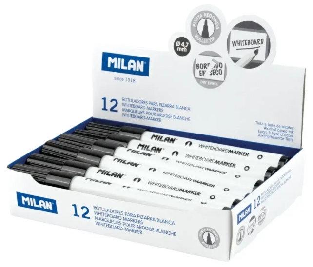 Rotulador pizarra blanca Milan C/12 negro 16529122