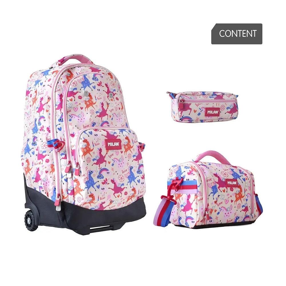 Kit Trolley, bolsa isotérmica y estuche 2 cremalleras, Flowicorn 62205FLCD Milan