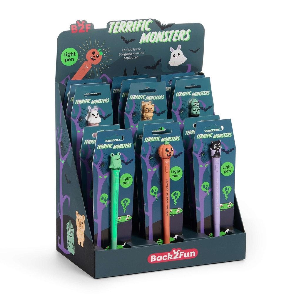 Expositor Miquelrius Boligrafos Terrific Monsters con luz 18 unidades Back2Fun MR12193